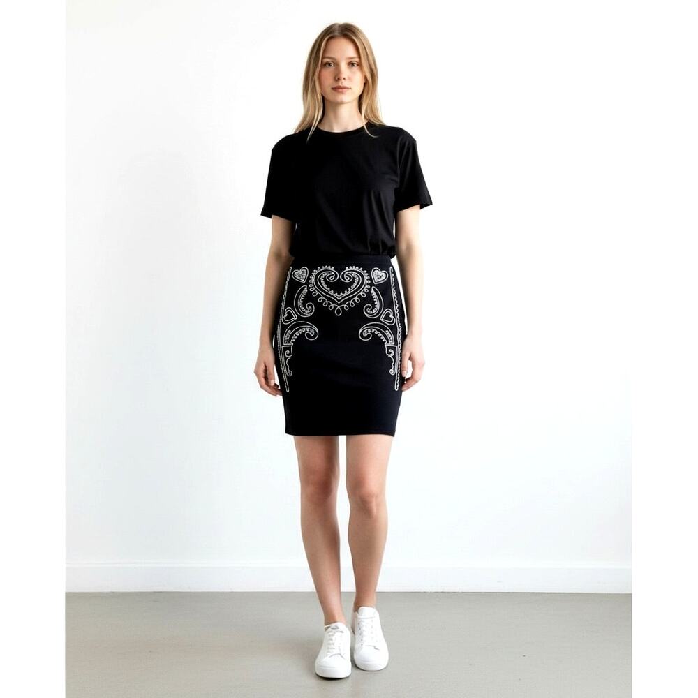 Maille A Venir Paris Skirt Sz S Black Embroidered Heart Paisley Made France